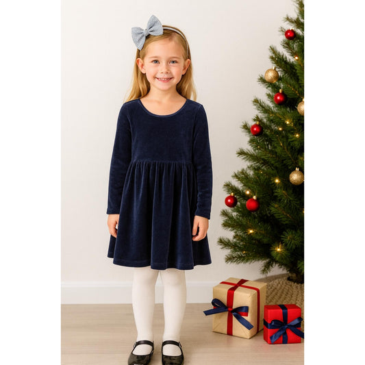 Hanna Andersson Navy Blue Velour Skater Dress | Girls Size 120 (6–7) | OEKO-TEX Certified