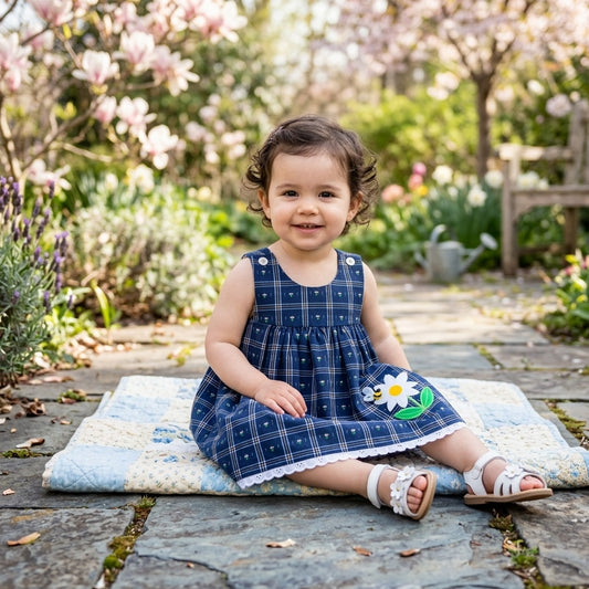 Vintage 1980s Good Lad Plaid Toddler Dress with Daisy & Bee Appliqué – NWT Baby Girls 18M