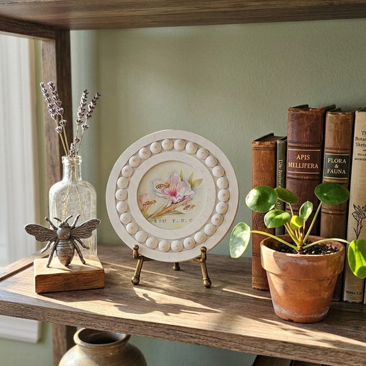Vintage 1990s Maryjo Koch Floral Bee Mini Print | 3x3 Round Cottagecore Frame