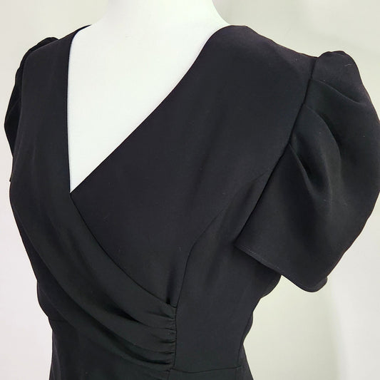 Shoshanna Women's Caldwell Puff Sleeve Faux Wrap Midi Dress – Jet Black – Size 8