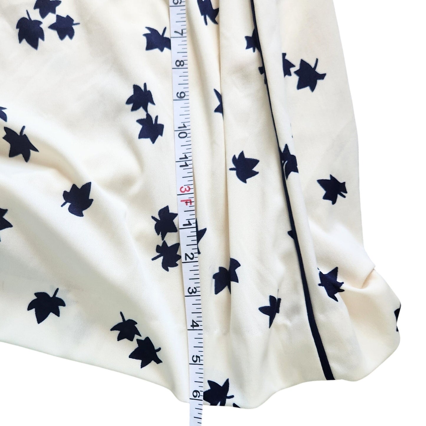 Vintage 1970s Cream & Navy Maple Leaf Print Midi Dress | Women's 4