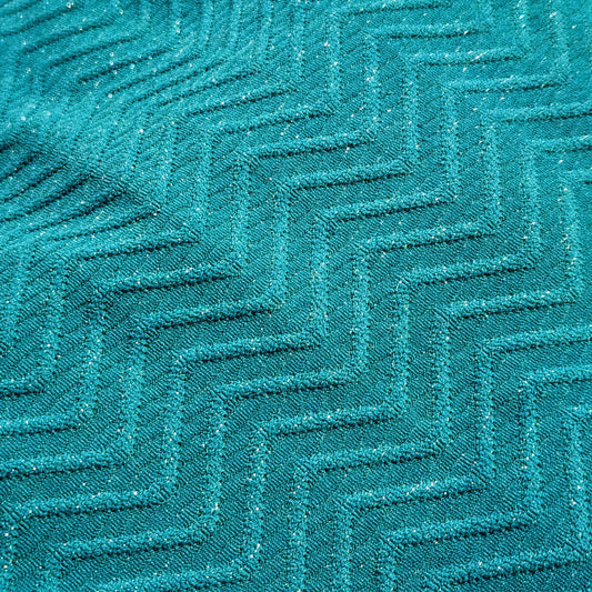 Trina Turk Women's Empire Halter One Piece Swimsuit Marine Teal Chevron Metallic Size 14 NWOT