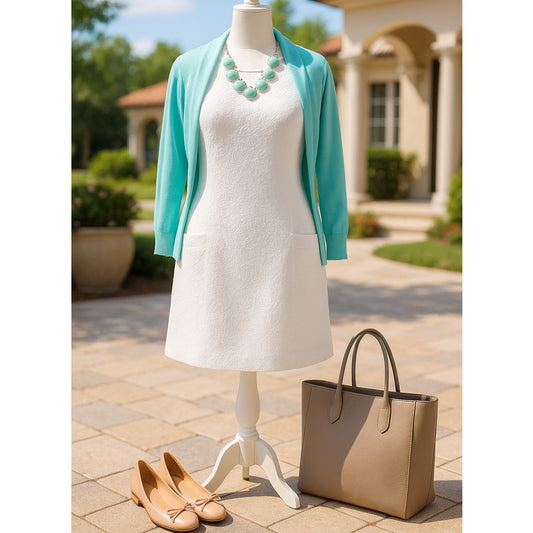 Southern Tide Ivory Matelassé Shift Dress Women’s Size 6 | Sleeveless Pockets Classic Preppy