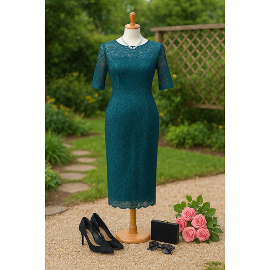 ML Monique Lhuillier Women's Lace Me in Teal Short Sleeved Cocktail Dress Size 8