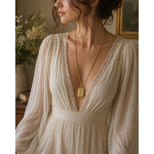 Vintage Gold Tone Envelope Locket Necklace