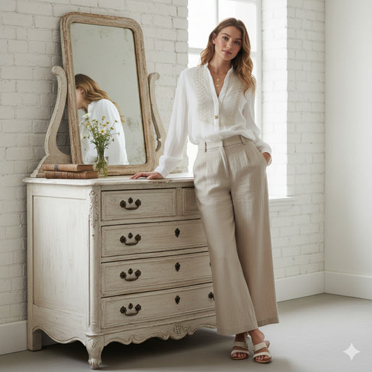 Anthropologie / Leifsdottir White Embroidered Bib-Front Blouse – Women Size 2