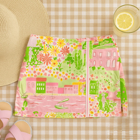 Lilly Pulitzer Vintage 2005 White Label Skort – Girls Size 7 – Mediterranean Riviera Print, Y2K Preppy Coastal Resortwear