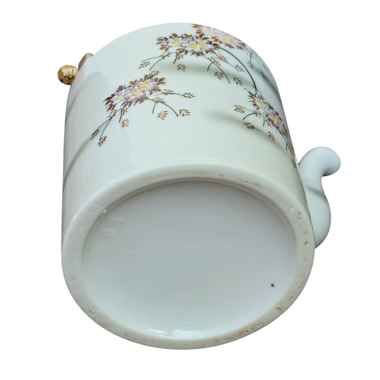 Mid-Century Japanese Cherry Blossom Porcelain Teapot with Rattan Handle | Vintage 1950s