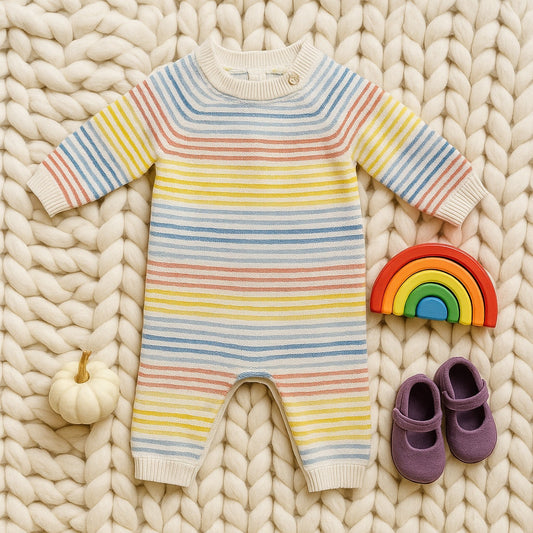 Little Me Unisex Baby Sweater Knit Bodysuit – Rainbow Striped – Size 6 Months
