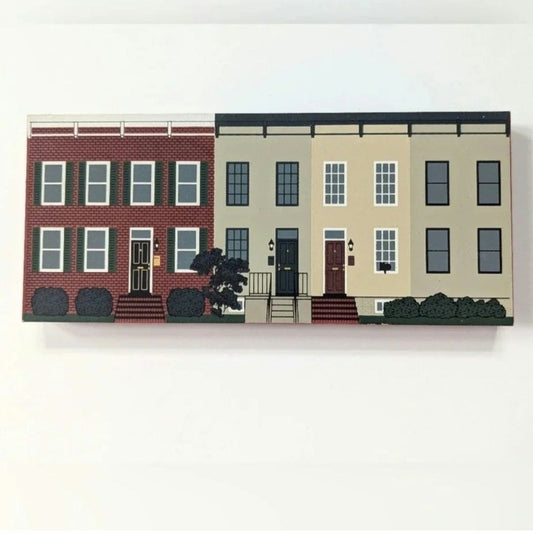 Cat’s Meow Village Ninth Street Row Houses Laurel Maryland | Vintage 2003 | Wooden Collectible Shelf Sitter Mantel Home Decor