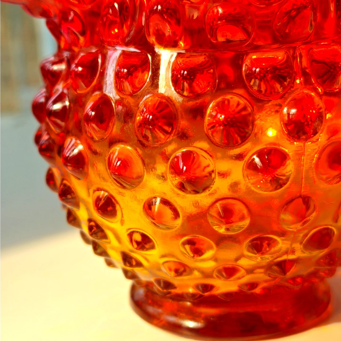 Vintage Amberina Hobnail Glass Rose Bowl