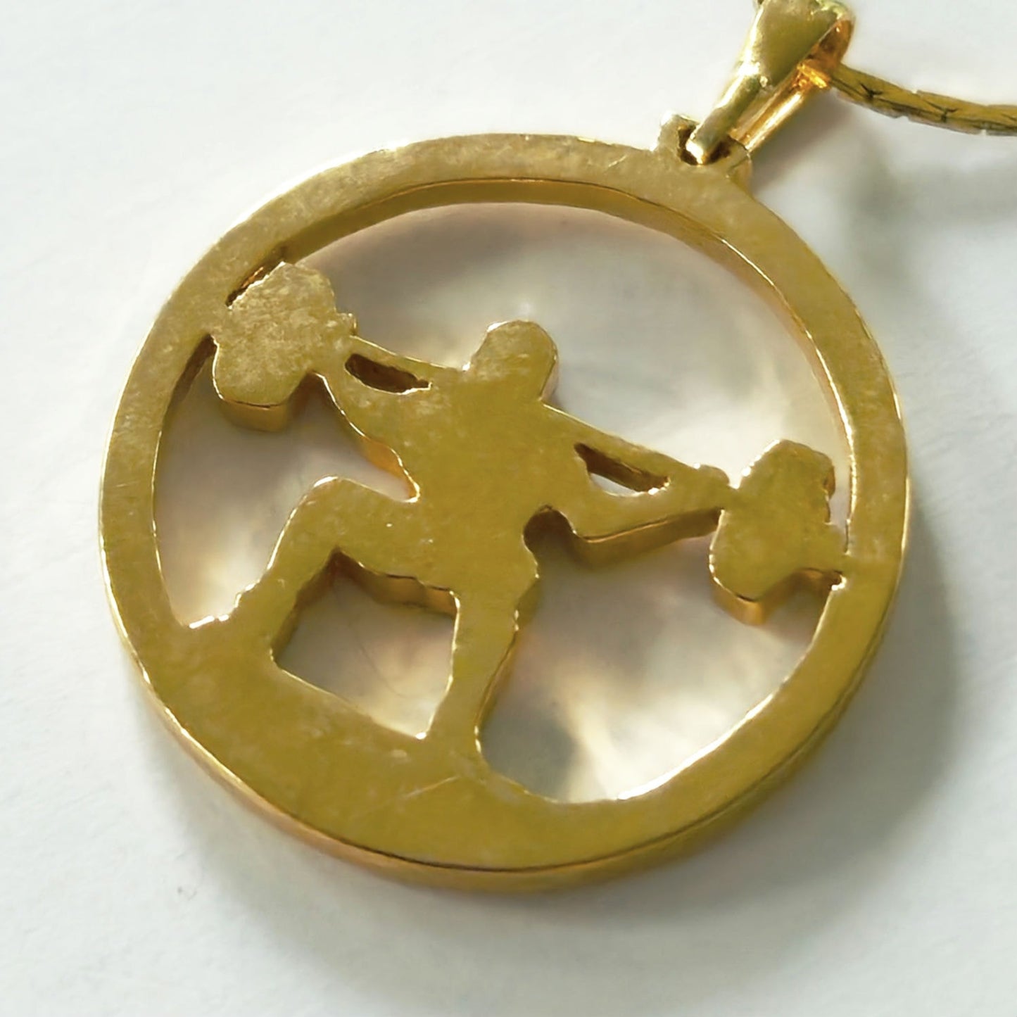 Vintage Minimalist Weightlifter Pendant Necklace | 1980s Sculptural Gold Luxury Fitness Aesthetic