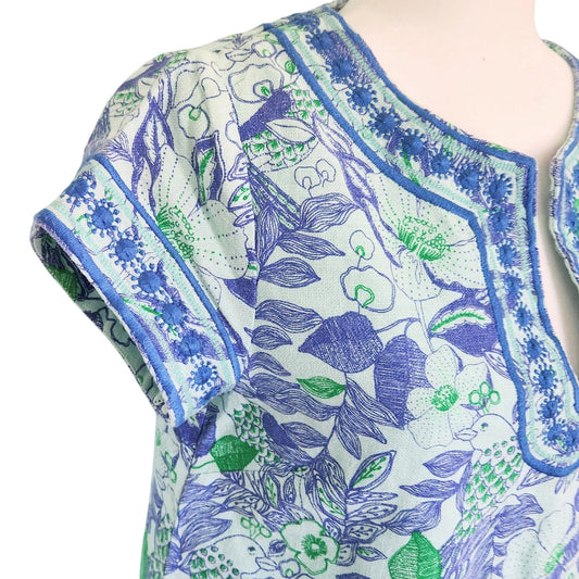 Vineyard Vines Linen Cordia Floral Embroidered Tunic Dress Wintermint Women's Size 4