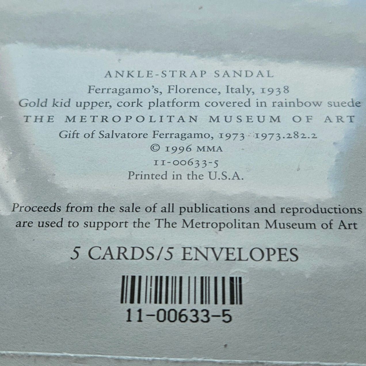 1996 Met Museum Ferragamo Card Set | Rainbow Platform Sandal, 5 Sealed Cards