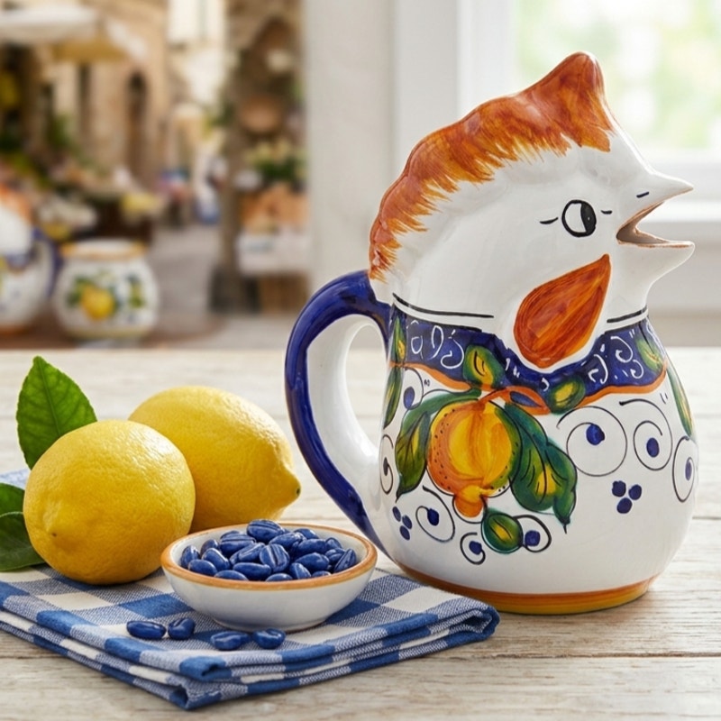 Vintage Italian Majolica Rooster Pitcher | Sugar e Spice Taormina Sicily