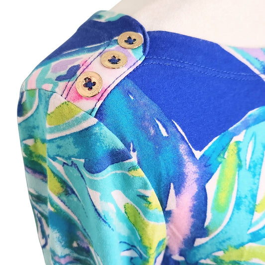 Lilly Pulitzer Marlowe Dress Lapis Blue Pop Up Jungle Hoppin 3/4 Sleeve Women's Size Medium