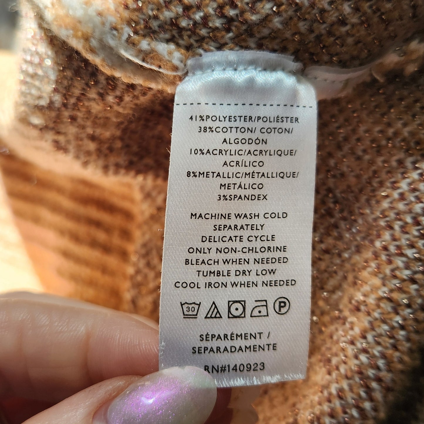 Leopard Print Mock Neck Sweater | Tan & White Metallic Accent | Women's M