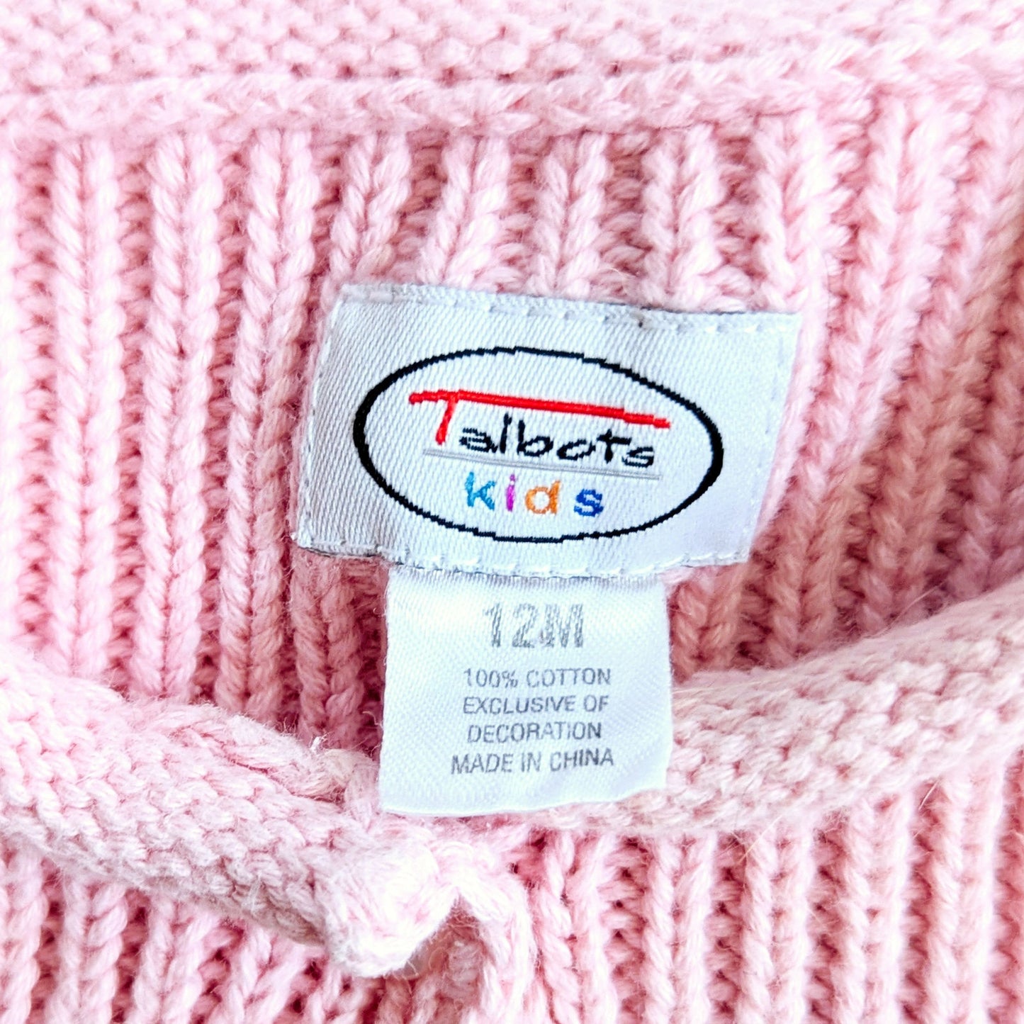 Talbots Kids Vintage 1990s Baby Girl Winter Cardigan | Pink Cotton Knit Sweater with Snowman Appliques | Puff Sleeves 12M | Eczema-Friendly