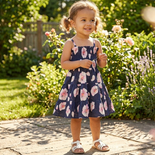 Janie and Jack Hannah Floral Smocked Sundress | Merchant Marine Navy Pink Floral | Toddler Girls Size 2T