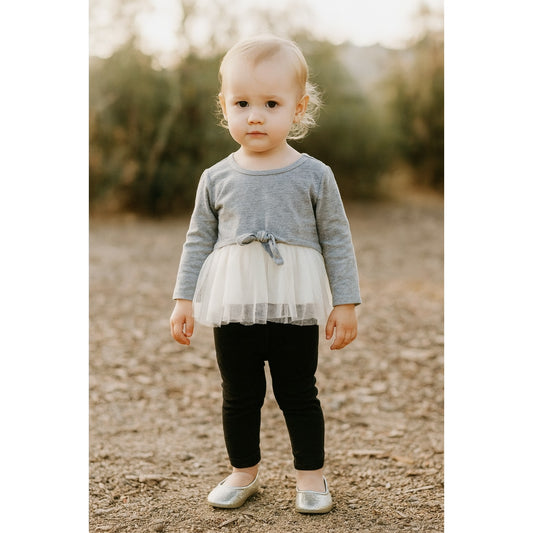 BCBGirls Heather Gray Long Sleeve Tie Top w/ Sparkly Ivory Tulle Tutu Skirt | Toddler Girls 2T