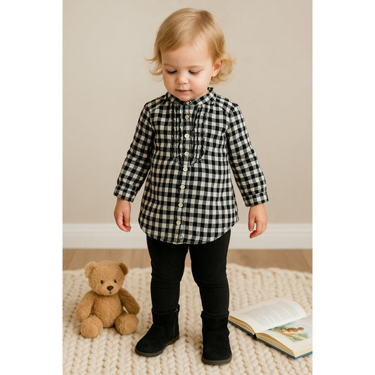 Black & White Plaid Flannel Tunic Shirt | Girls Size 3T
