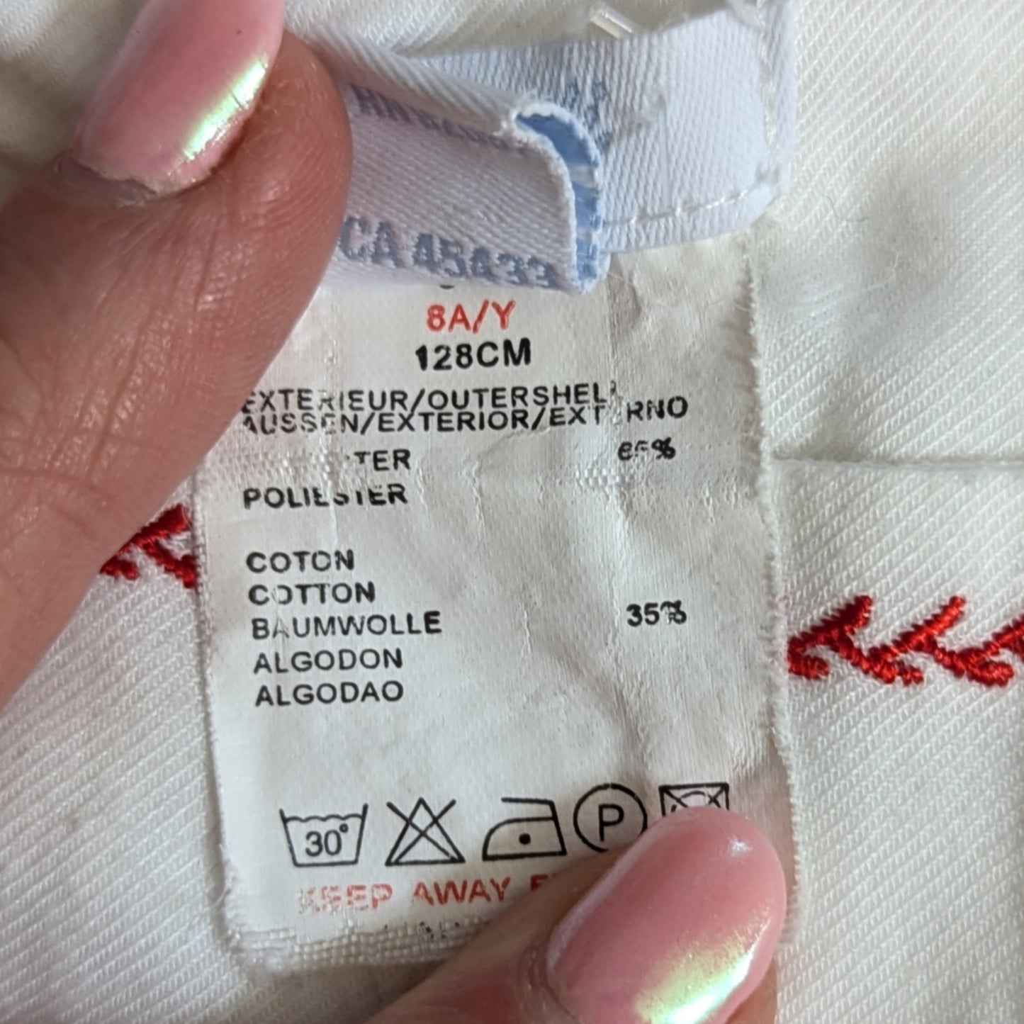 Jacadi White Flannel Long Sleeve Blouse Button Up Red Vine Trim | Girls Size 8 Y