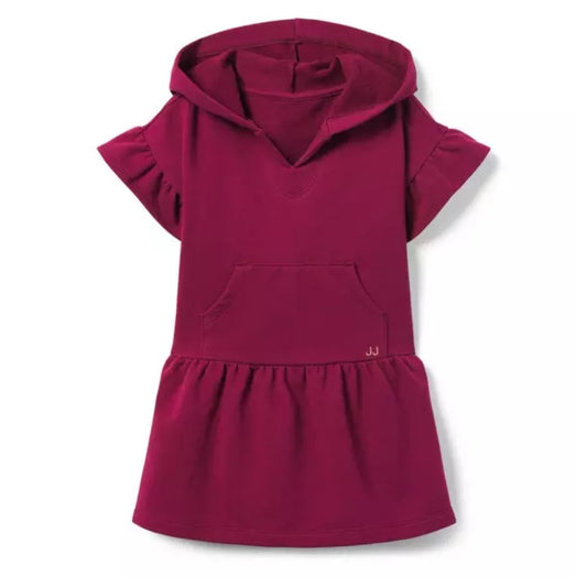 Janie and Jack Girls Burgundy Hooded Dress | French Terry Drop Waist Ruffle Sleeve | Size 5