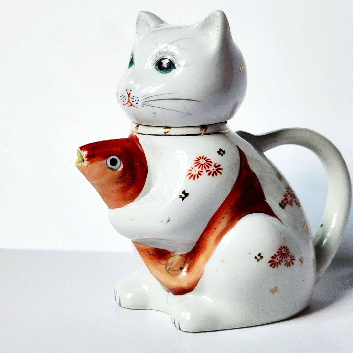 Vintage Cat & Koi Porcelain Teapot