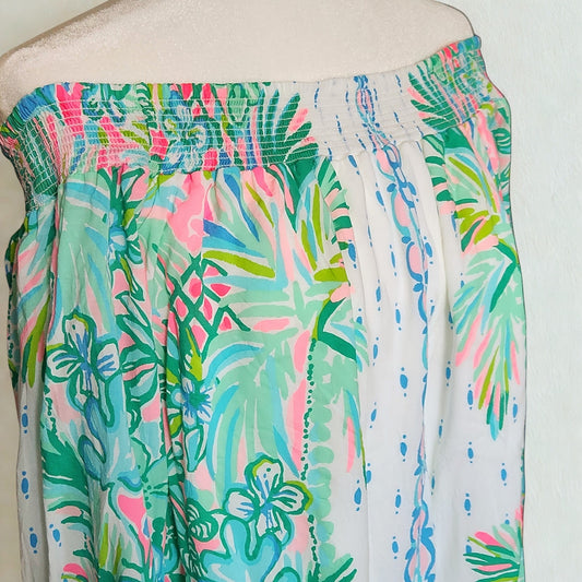 Lilly Pulitzer Women's Maryellen Off Shoulder Dress Coconut Row Pineapple Print Resort White Size M