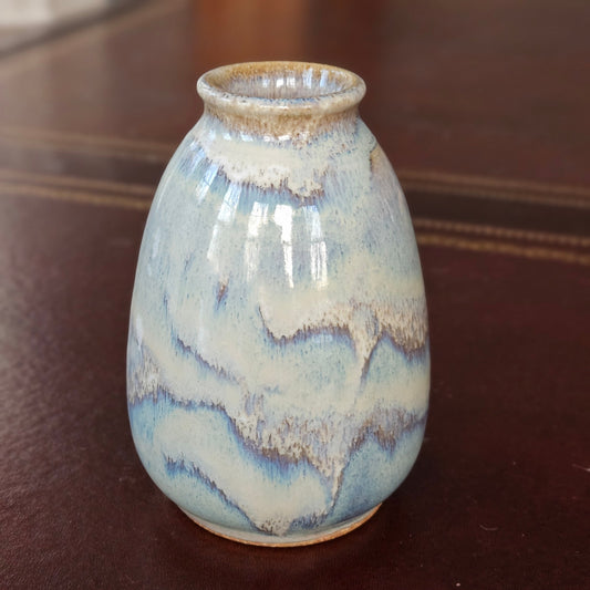 Vintage Studio Pottery Vase | Blue & Cream Reactive Glaze | Signed Art Pottery | 5”