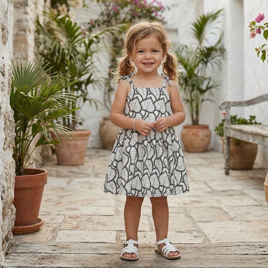 Janie and Jack Palm Leaf Cotton Eyelet Dress in Jet Ivory Black & White Size 2T