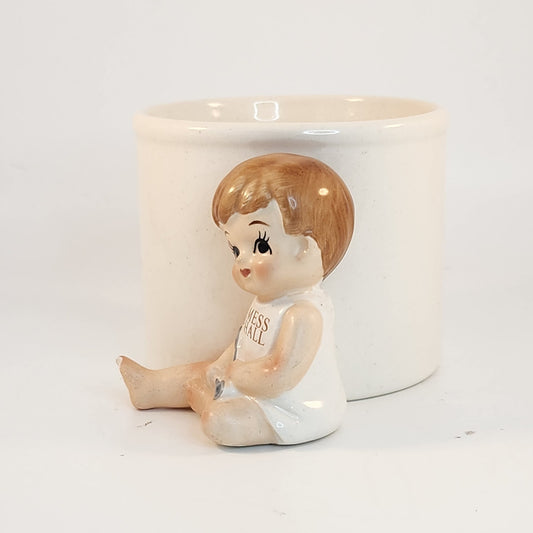 Vintage 1979 Enesco Ceramic Cup or Planter with Adorable "Mess Hall" Baby | Home Decor