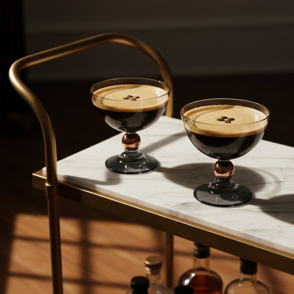 Vintage MCM Blush & Smoke Art Deco Glass Cocktail Coupes – Set of 2 Rose Copper Teal