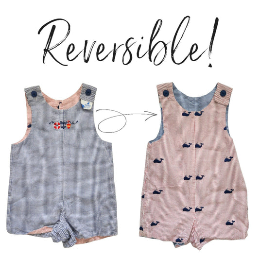 Vintage Just Ducky Reversible Baby Boy Romper Nautical Seersucker | Size 24 Months