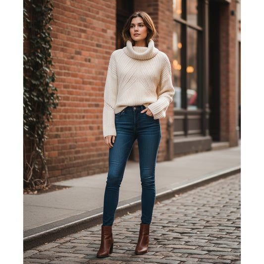 Cece Funnel Neck Wool Turtleneck Cream Sweater | Women's S