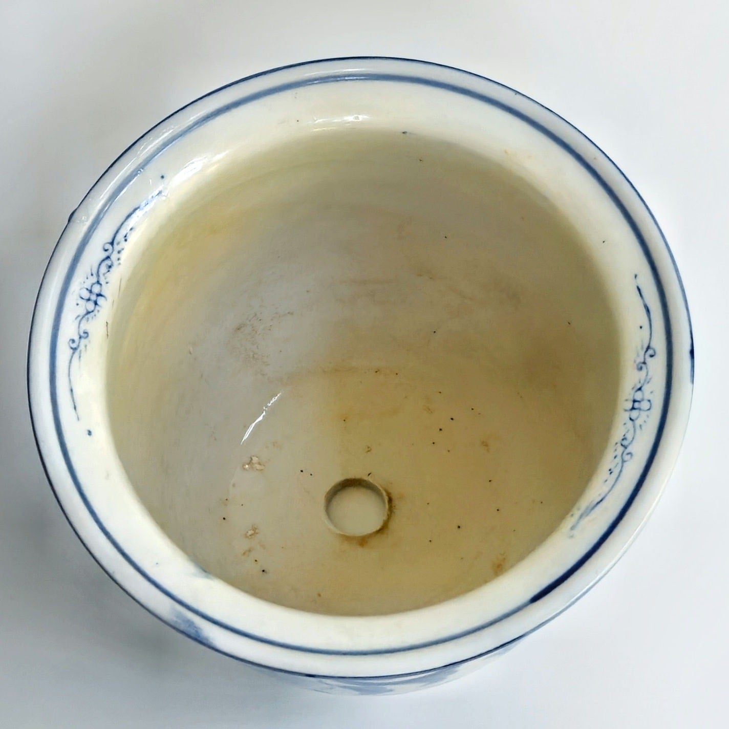 1980s Blue & White Ceramic Planter Pot