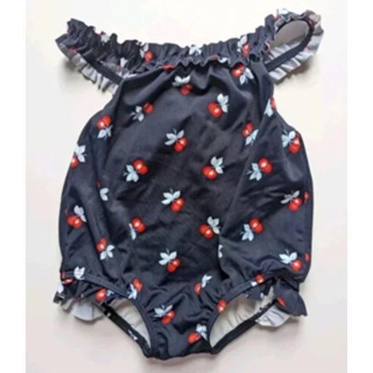 Janie and Jack Navy Blue Merchant Marine Baby Cherry Ruffle Swimsuit Size 12-18 Months
