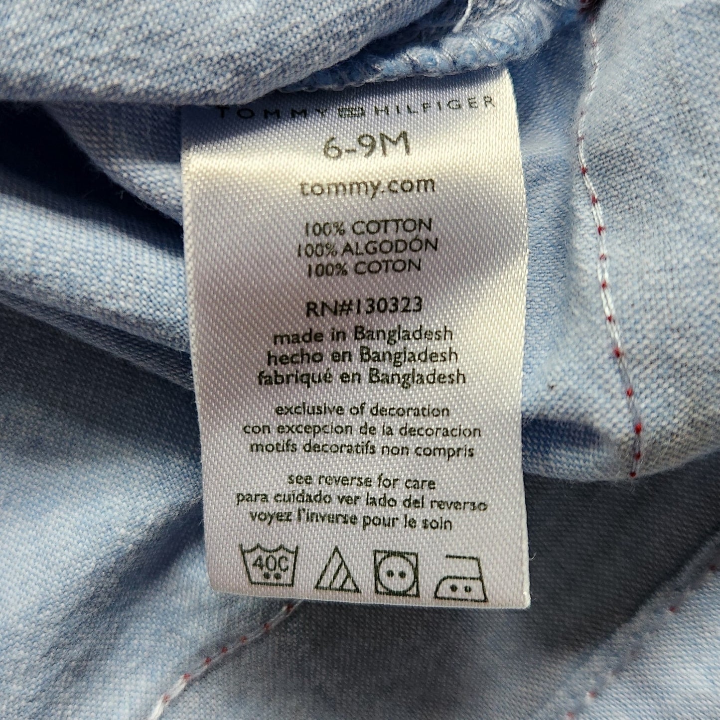 Tommy Hilfiger Chambray Red White & Blue Flutter Sleeve Dress Size 6/9 months