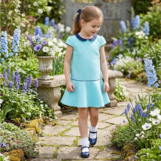 Janie and Jack Floral Jacquard Dress Autumn Aqua Size 4