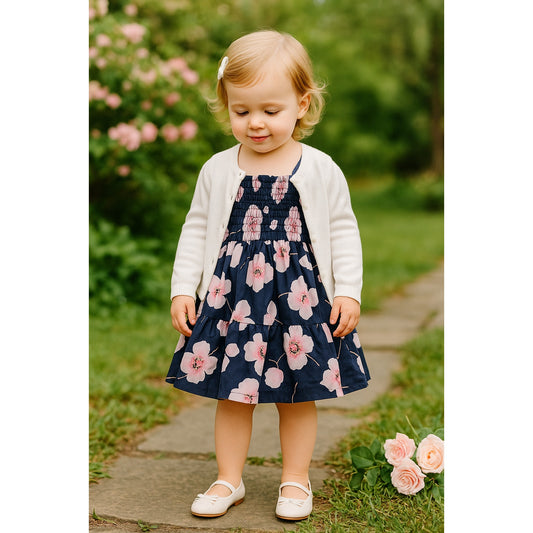 Janie and Jack Hannah Floral Smocked Sundress | Merchant Marine Navy Pink Floral | Toddler Girls Size 2T