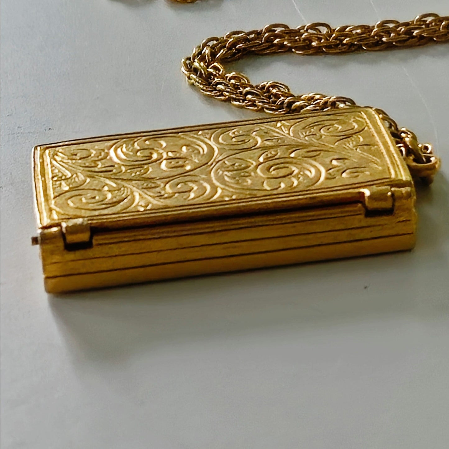 Vintage Gold Tone Envelope Locket Necklace