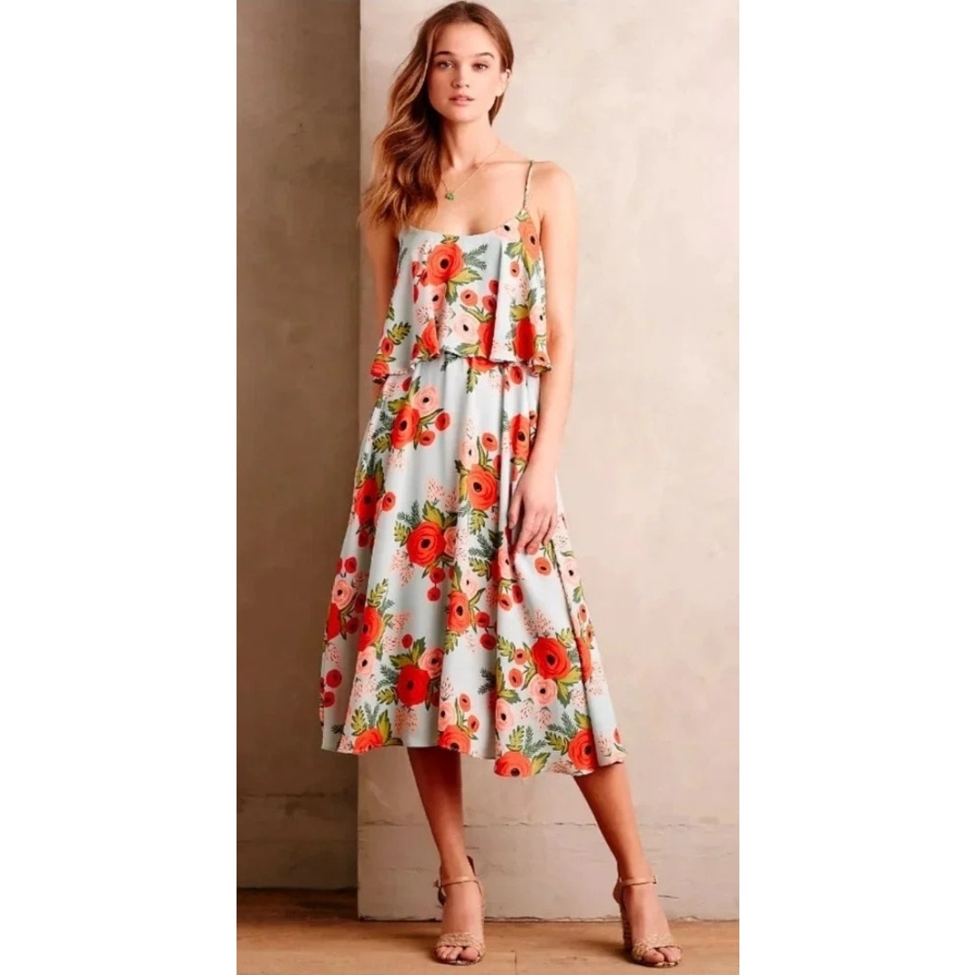 Anthropologie Paper Crown + Rifle Paper Co Women's Poppy Fields Dress Size XS