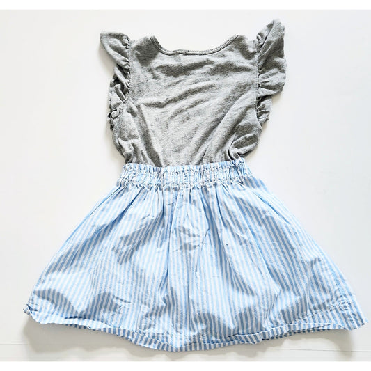 J.Crew Crewcuts Girls Gray Jersey & Blue Striped Flutter Sleeve Dress Size 4
