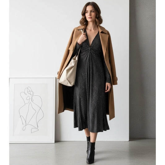 100% Silk Jersey Dress | Black & White Dot Print | Women's M