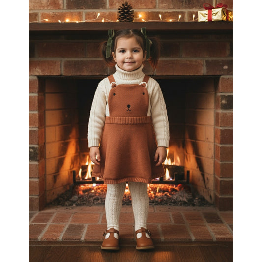 Knit Brown Bear Jumper Dress | Toddler Girls 2T 85 cm | 100% Cotton