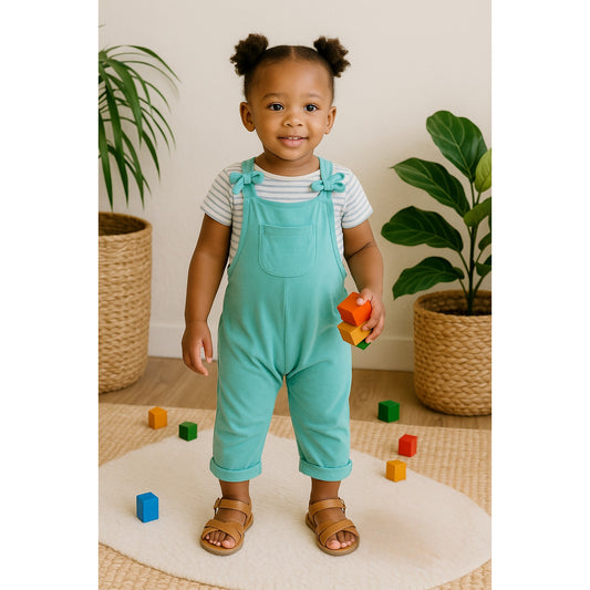 Bamboo Jersey Adjustable Overall Romper Pants – Turquoise Size 3T NWOT