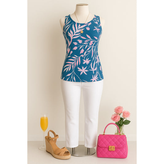 Lilly Pulitzer Women's Noemi Tank in Tidal Wave Size XXS Teal Pink Tassel Pima Cotton