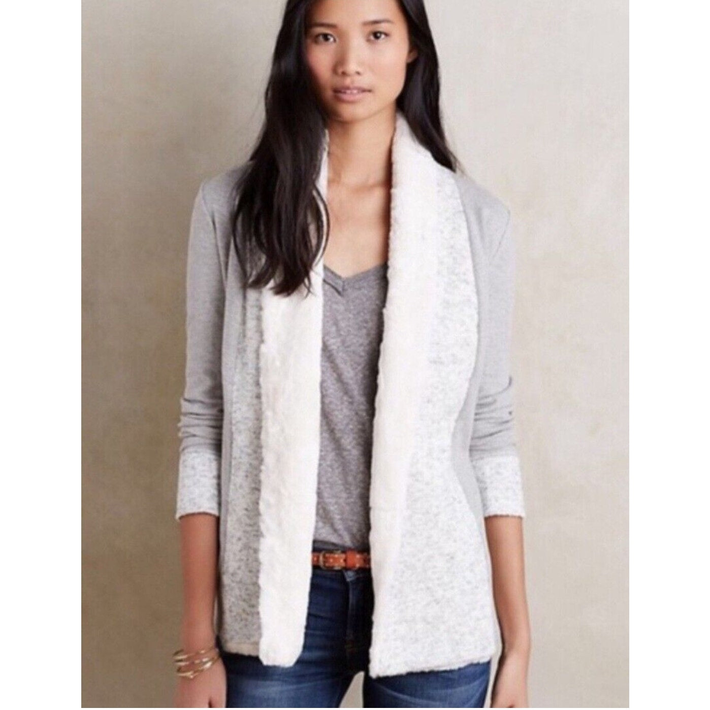 Anthropologie Saturday Sunday Ambrose Knit Open Sherpa Collar Cardigan Sz XS