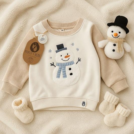 Rabbit + Bear Organic Cotton Infant Snowman Sweatshirt 12M – Cream & Beige with Textured Embroidery NWT