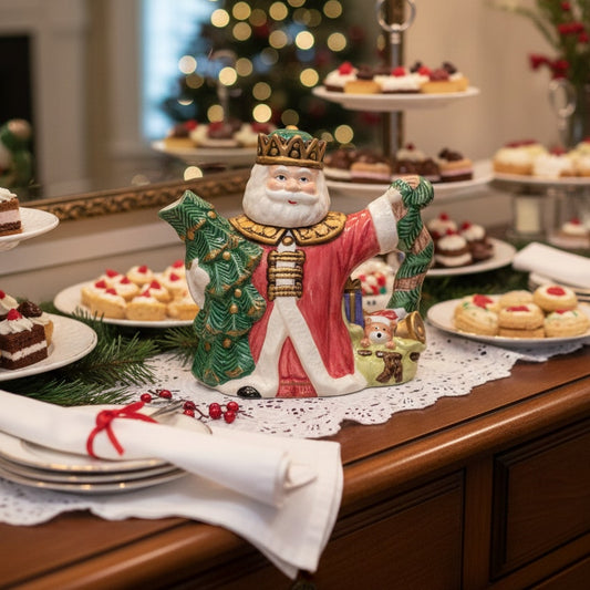 Vintage World Bazaars Santa King Ceramic Pitcher / Teapot – Early 2000s Regal Father Christmas